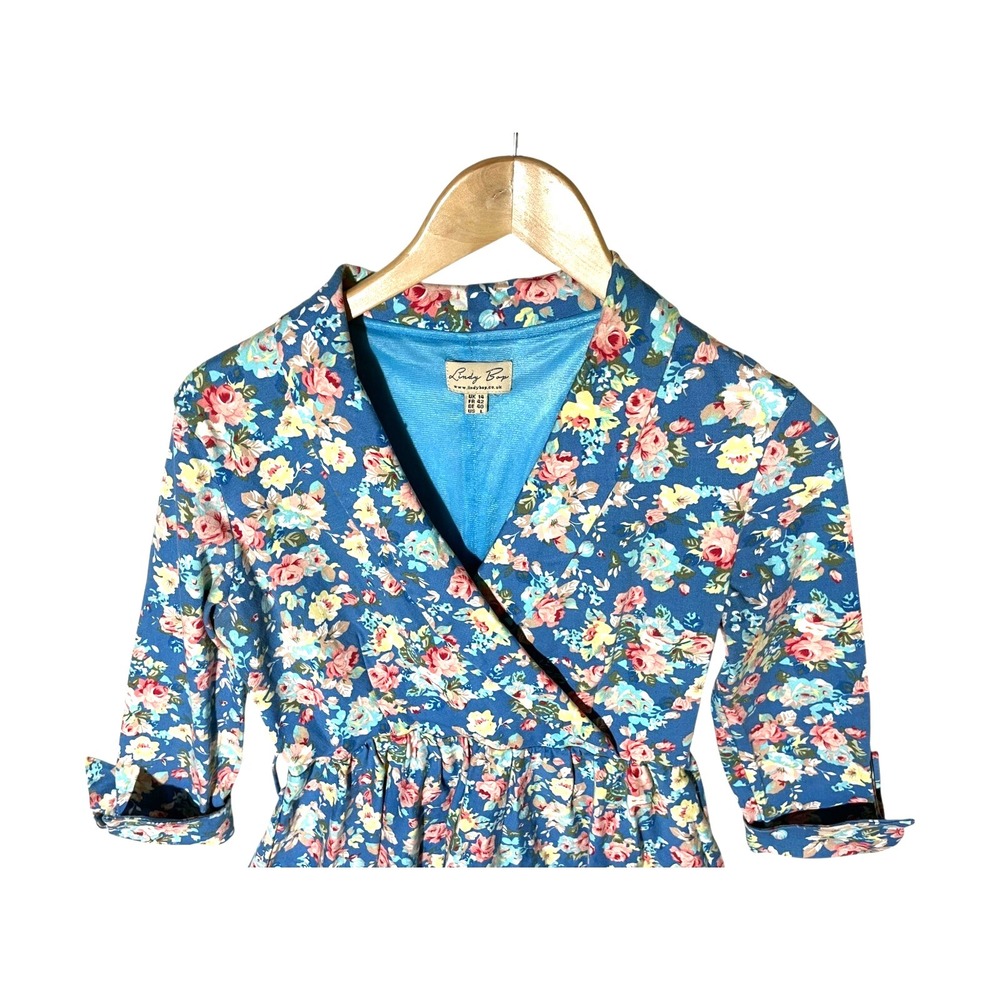 Lindy Bop Women Midi Dress Sz S Blue Vivi Floral‎ Cottagcore Retro Stretch 50s - Picture 15 of 16